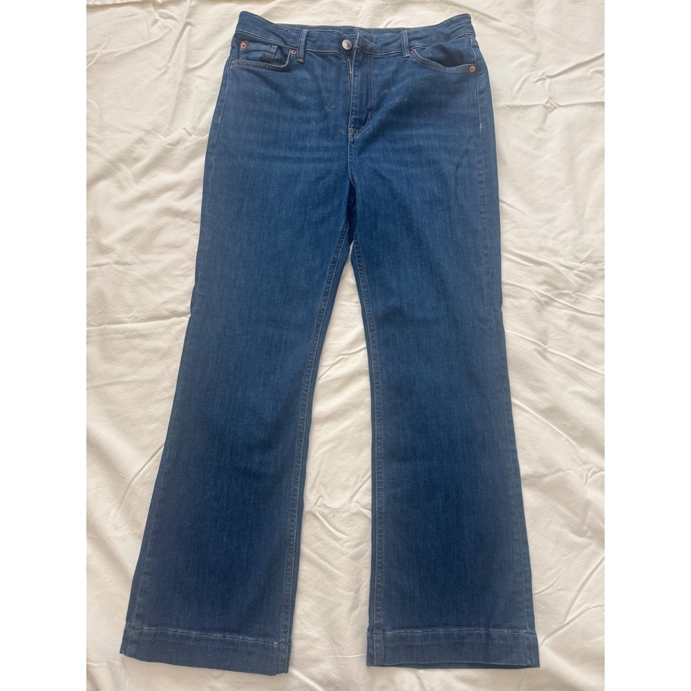 M&S Marks & Spencer Flare Jeans Medium Indigo Blue Wide T57 7966/04843 Size 12